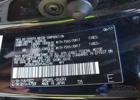 2017 Toyota 4Runner Sr5 из США, поврежденный, VIN JTEBU5JR3H5462246